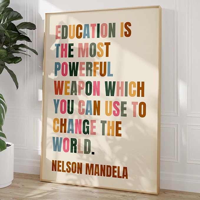 Nelson Mandela Painting Inspirational Word Wall Art Education Quote Poster Motivational Artwork Positive Canvas Wall Art Modern Educational Posters Colorful Inspirational Canvas 16x24inch Frameless