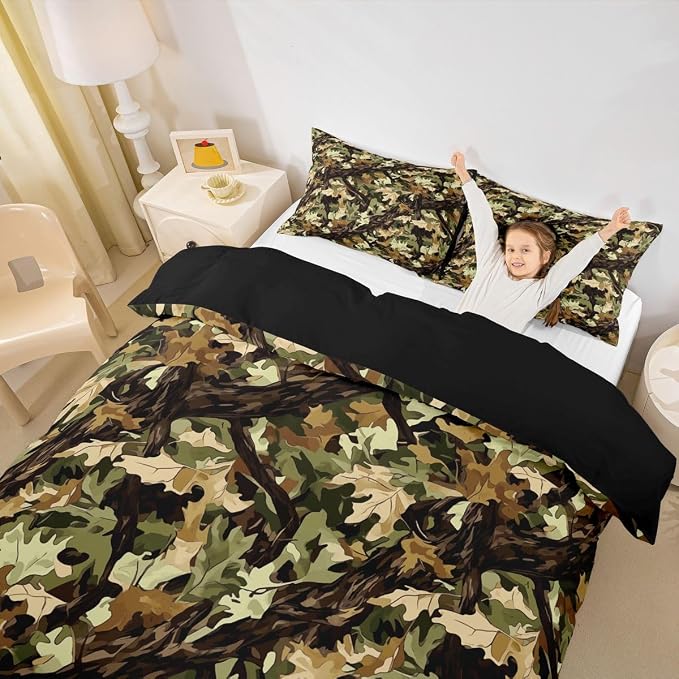 Erosebridal Natural Green Duvet Cover Set Botanical Leaf Plant King Bedding Set for Adult Men | Rustic Western Camo Tree Comforter Cover Hunting Farmhouse Bed Sets, Room Decor Aesthetic