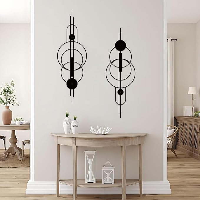 ruelen 2 Pcs Small Metal Abstract Wall Art, Modern Minimalist Wall Decor Single Line Art Metal Vertical Wall Decor Geometric Wall Hanging Sculptures for Home Bedroom Living Room, 23.62x 7.68 Inch