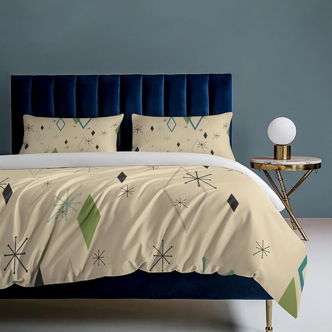 Modern Mid Century Duvet Cover, Vintage Geometry Bedding Sets Soft Comforter Cover，Aesthetic Abstract Art Bedding 3 Piece (1 Duvet Cover 90"x90" + 2 Pillow Sham 20"x30")