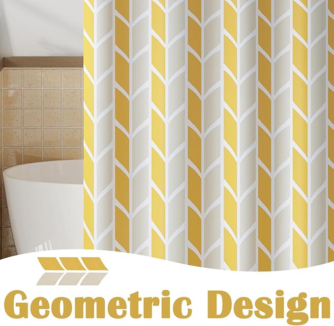 jinchan Yellow and White Shower Curtain Chevron Arrow Geometric Farmhouse Shower Curtains for Bathroom Waterproof Fabric Shower Curtain Modern Shower Curtain Set with Hooks 70x72 inches