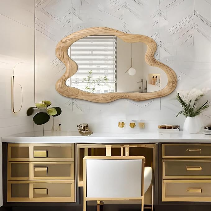AAZZKANG Asymmetrical Wall Mirror 24"x16" Rustic Irregular Vanity Mirror Rustic Decorative Large Mirror for Bathroom Bedroom Living Room Hallway