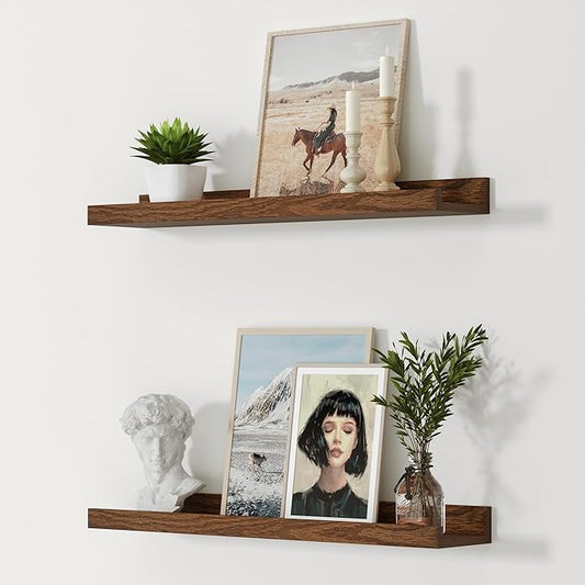 Vivelove Oak Rustic Floating Shelves Set of 2, 24 Inches Picture Ledge Shelf for Bedroom Living Room Bathroom Kitchen, Wall Mounted Shelves