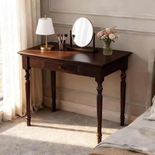 Walnut Writing Desks with Drawers, 35" Solid Wood French Country Style Computer Desk for Home Office, Living Room Study or Workspace