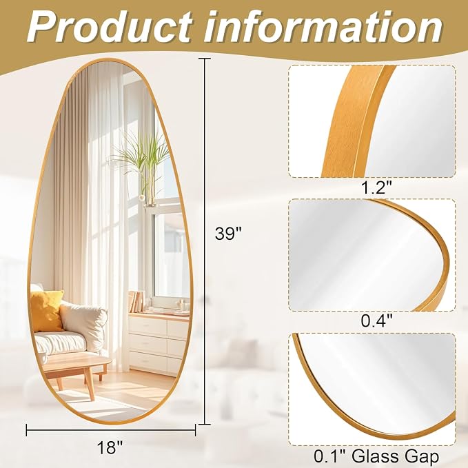 JJUUYOU Wall Mirror Irregular Metal Framed Decorative Gold Mirrors Large 39" X 18" Asymmetrical Modern for Bedroom Living Room Entryway Hallway Hanging Home Decor