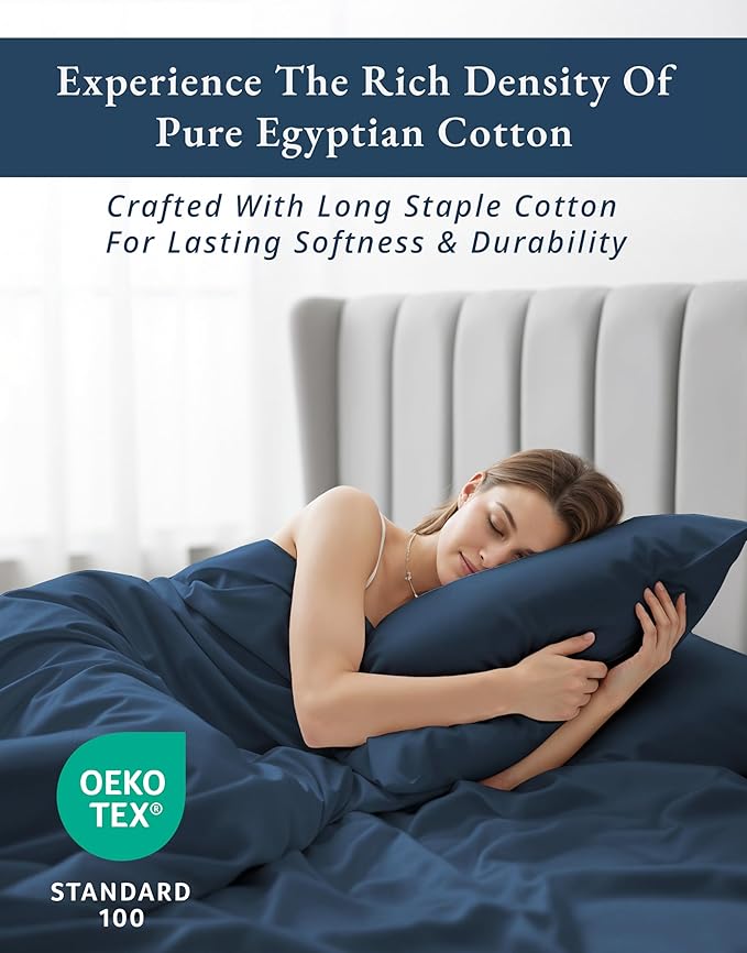 LANE LINEN 100% Egyptian Cotton Twin XL Sheet Sets, 15 inch Deep Pocket Fully Elasticized French Reinforced Pocket Seams for Soft, & Fresh Bed Eco Friendly Cooling Sheets Twin XL - Estate Blue