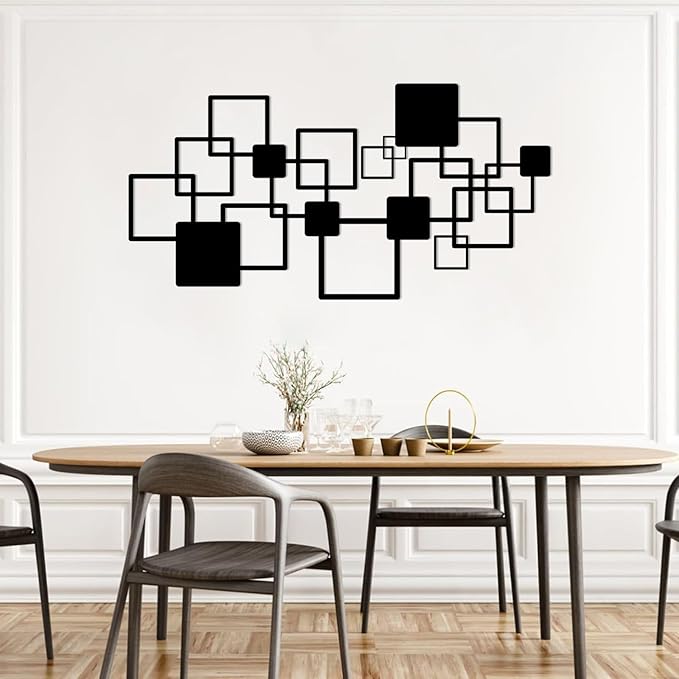 EANHIPE Square Metal Wall Decor, Geometric Metal Wall Art, Abstract Wall Decor, Minimalist Luxury Wall Art, Mid-Century Modern Wall Decoration for Living Room Bedroom (Silver, 59"x30"/150x77cm)
