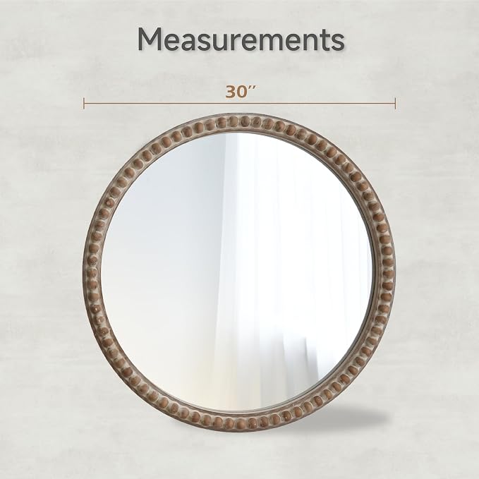 COZAYH Distressed Wood Frame Accent Mirror, Rustic Farmhouse Style Decorative Wall Mirror (Round)
