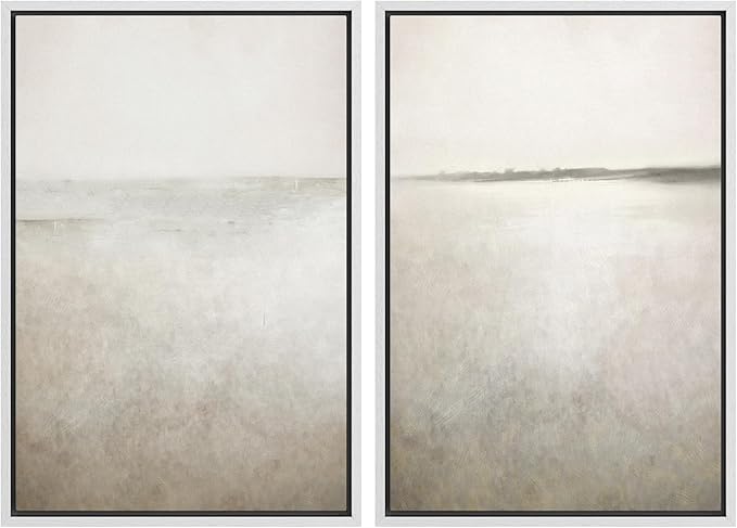 IDEA4WALL Framed Canvas Print Wall Art Set Abstract Sepia Ocean Wave Beach Landscape Nature Wilderness Illustrations Modern Art Decorative Coastal Cottage Seascape for Bedroom - 24"x36"x2 White