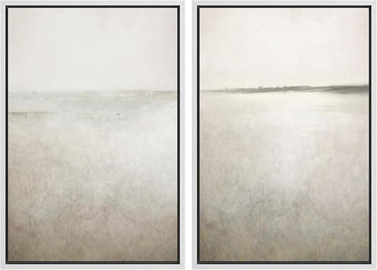 IDEA4WALL Framed Canvas Print Wall Art Set Abstract Sepia Ocean Wave Beach Landscape Nature Wilderness Illustrations Modern Art Decorative Coastal Cottage Seascape for Bedroom - 24"x36"x2 White