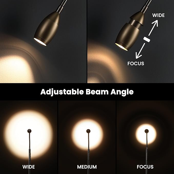 Reading Floor Lamp, Dimmable LED Floor Lamp with Remote, Standing Lamp with Flexible Gooseneck, Zoomable Spotlight, Reading light, Task Crafting Tall Lamps for Living Room Office Bedroom(Brass)
