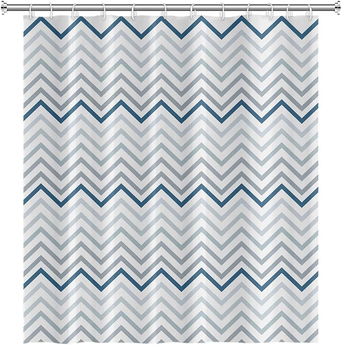 Grey and Blue Pattern Bathroom Shower Curtain Abstract Wave Geometry Line Bath Curtain with Hooks Waterproof Polyester Fabric Shower Curtains for Modern Artistic Bath Decorative, 72x72 Inch