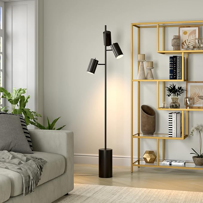 Henn&Hart Dorset 3-Light Floor Lamp with Metal Shades in Blackened Bronze/Blackened Bronze, Floor Lamp for Home Office, Bedroom, Living Room, 65" Tall