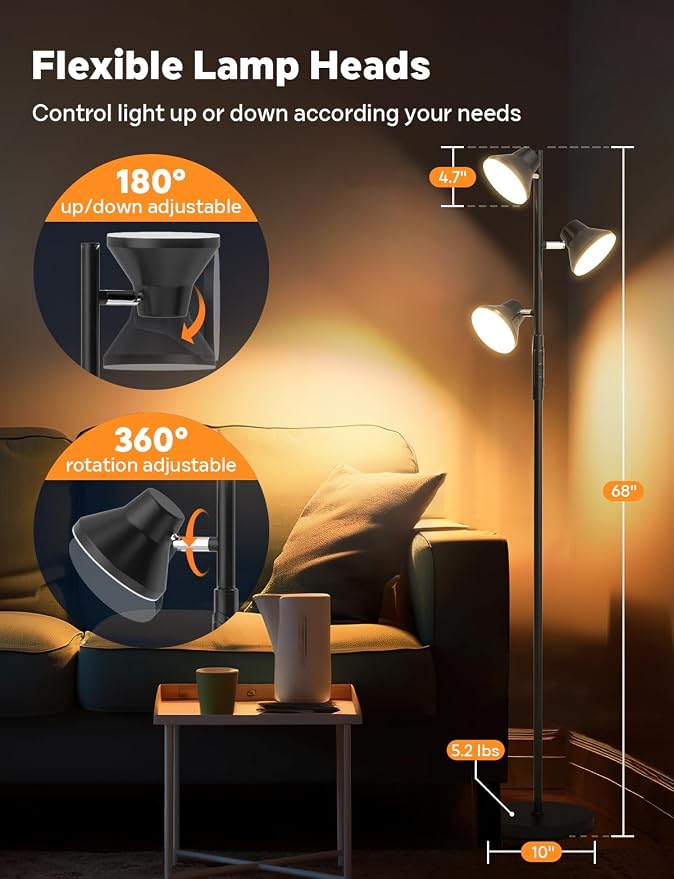 SIBRILLE RGBCW Floor Lamp, 36W Bright Color Changing Lamp, Modern Stepless Dimmable LED RGB Floor Lamp with Remote & Touch Control, Standing Lamp for Living Room, Game Room, Bedroom