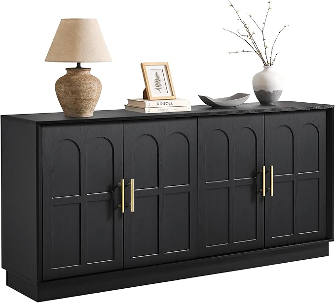 66.5" Sideboard Buffet Cabinet with Storage, Modern Credenza with Arched Doors, Large Wood Accent Cabinet for Living Room Entryway (Black)