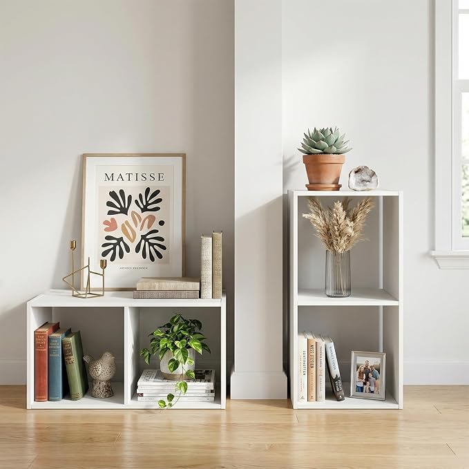 Endearing Limons【2026 Wooden 2 Cube Shelf Storage Organizer with Anti-Tipping Kits + Reversible Open Back Solid Panel Bookcase (11 x 11 Unit Cell White)