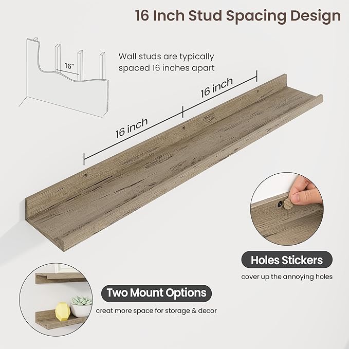 Axeman 40 Inch Floating Shelves | Grey Picture Ledge Shelf Set of 3 | Rustic Grey Wood Wall Shelves with Lip | 40" Picture Shelf for Wall with Ledge | Photo Shelves