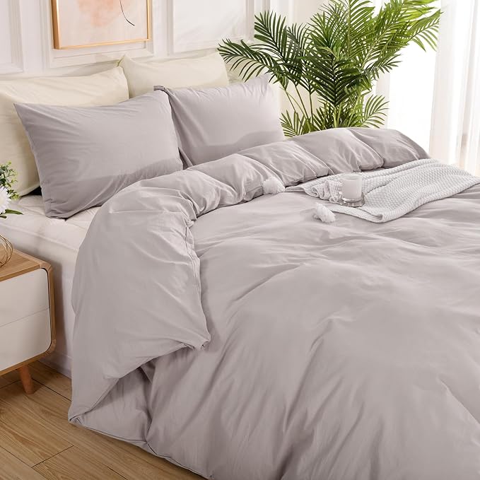 NEXHOME PRO Duvet Cover King Size, 100% Washed Cotton Orgnic Linen Like Textured Breathable Durable Comfy, 3 PCs Home Bedding Set