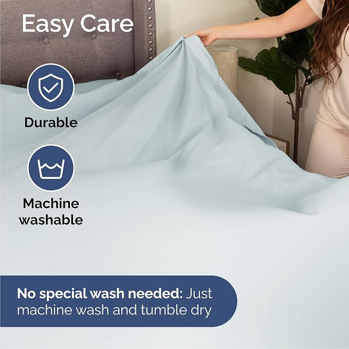 Queen Size 4 Piece Sheet Set - Comfy Breathable & Cooling Sheets - Hotel Luxury Bed Sheets for Women & Men - Deep Pockets, Easy-Fit, Extra Soft & Wrinkle Free Sheets - Ice Blue Oeko-Tex Bed Sheet Set