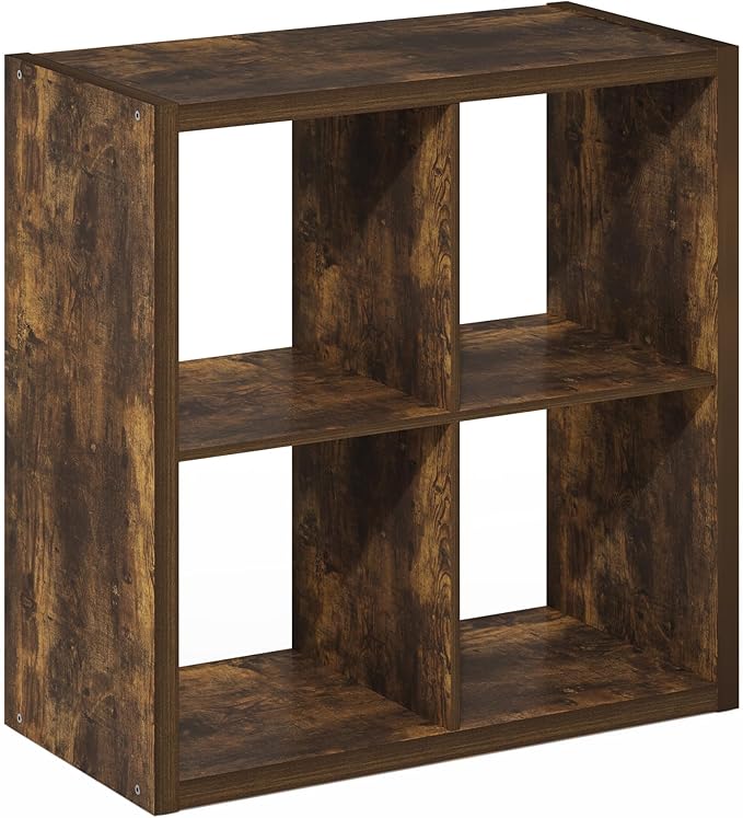 Furinno Cubicle Book Shelf, 4-Cube Bookshelf, Extra Thick Frame Reversible Bookcase with Open Back, 14.6" x 30" x 30", for Living Room, Bedroom, Home Office, Amber Pine