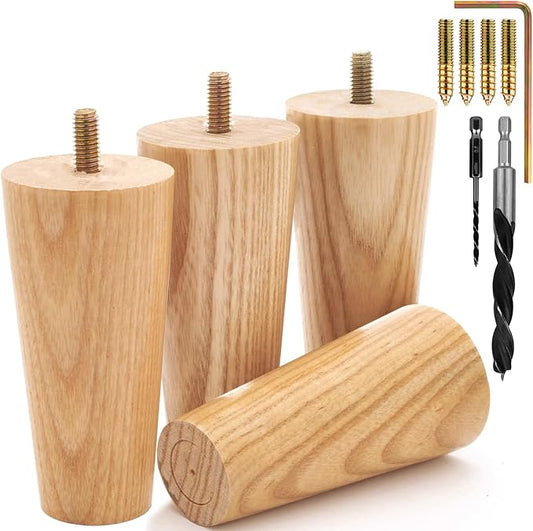 Airy Abode Premium Ash Wood Furniture Legs (Full Install Kit) - Pick Your Size and Color