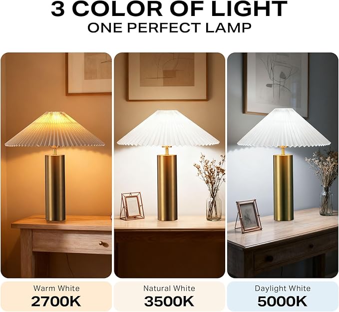 Modern Table Lamp with Metal Blade Lampshade and Cylindrical Base, E26 Bulb Compatible, Contemporary Accent Light for Living Room, Bedroom, Office (Gold)