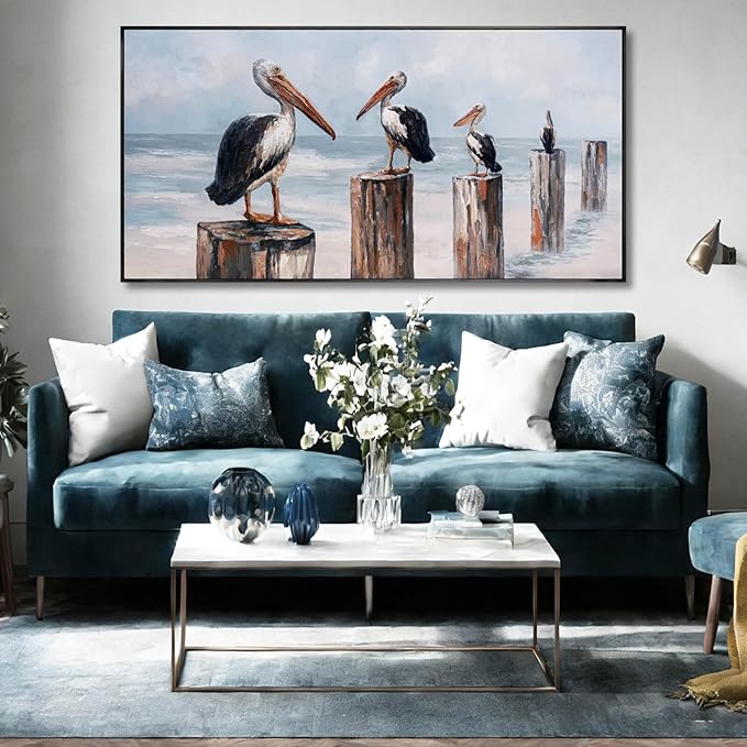 Bird Wall Decor Nature Canvas Prints Neutral Framed Wall Art 24"x48" Large Pictures for Dining Room Artwork for Office Bedroom