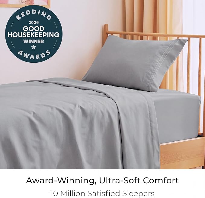 Mellanni Twin Sheets Set - 3 PC Iconic Collection Bedding - Hotel Luxury, Extra Soft, Cooling Bed Sheets - Wrinkle, Fade, Stain Resistant (Twin, Light Gray)