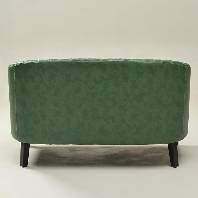 KINWELL 50" Faux Leather Upholstered Loveseat Sofa with 2 Swivel Barrel Accent Chairs, Minimalist Comfy 2-Seater Couch and Armchair for Small Spaces Apartment, Green