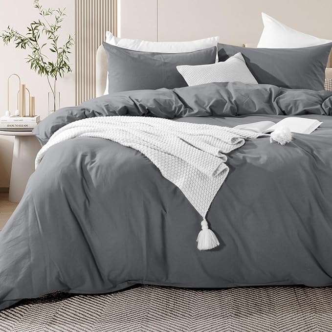NEXHOME PRO Duvet Cover Set Kids Twin Size Linen Feel Textured Organic Natural 100% Washed Cotton Duvet Cover 2 Pieces Bedding Set with Zipper Closure, Breathable, Soft