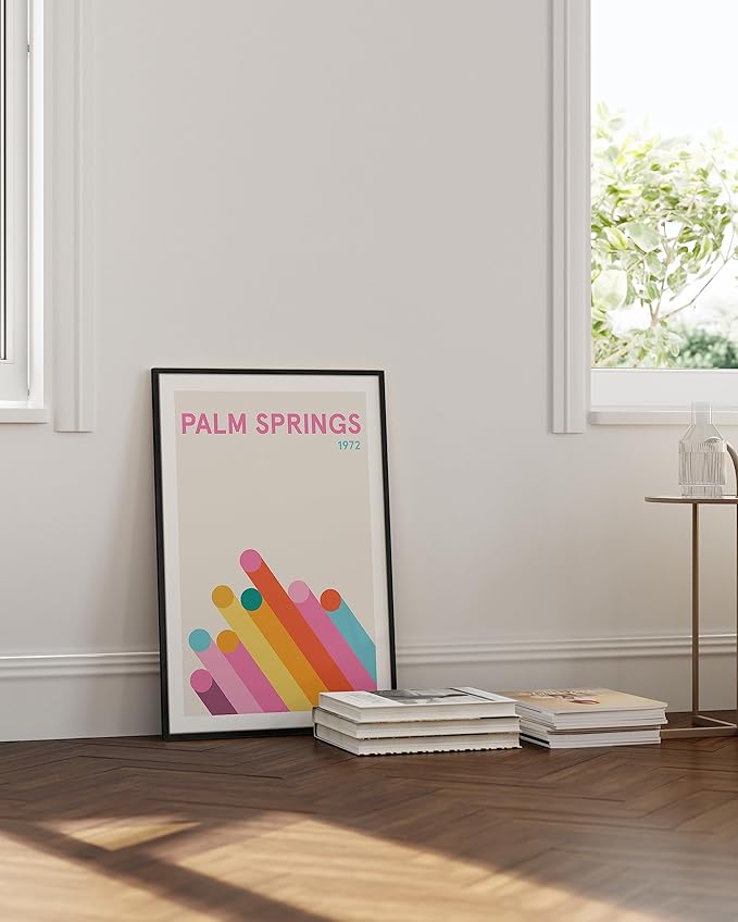 HAUS AND HUES Vintage Travel Posters: Pink Retro Art Prints, California Travel Posters for Room Aesthetic, Colorful Modern City Art Wall Decor, Danish Pastel Abstract Poster (Unframed, 24x36)
