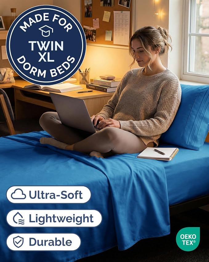 Twin XL Size 3 Piece Sheet Set - Comfy Breathable & Cooling Sheets - Hotel Luxury Bed Sheets for Women & Men - Deep Pockets, Easy-Fit, Soft & Wrinkle Free Sheets - Royal Blue Oeko-Tex Bed Sheet Set