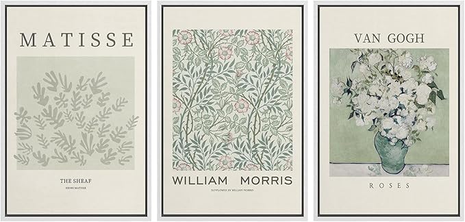 wall26 Framed Canvas Print Wall Art Set Matisse, William Morris, Van Gogh Photography Modern Rustic Scenic Colorful Multicolor for Living Room, Bedroom, Office - 24"x36"x3 White