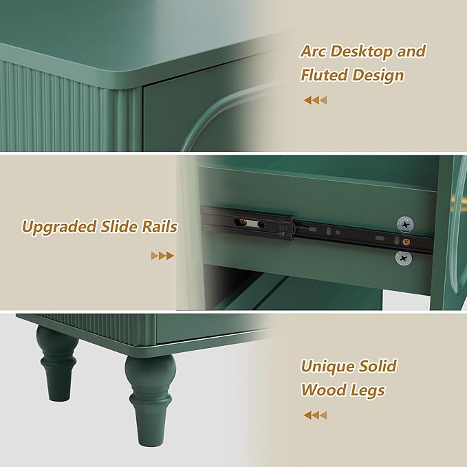 ORRD 5 Drawer Fluted Dresser for Bedroom Set of 2, Mid Century Modern Chest of Drawers, Wood Storage Large Dresser Organizer for Bedroom Living Room Hallway Closet, Green