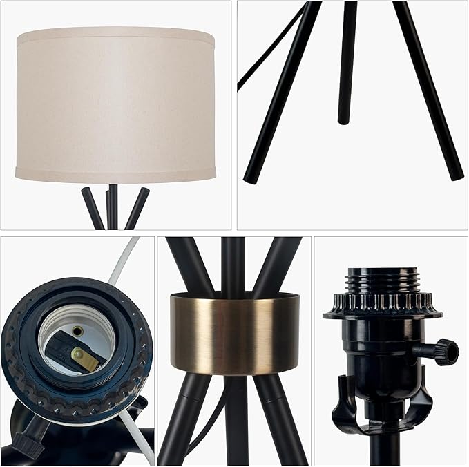Tripod Table Lamp, Metal Body with Linen Drum Shade, Tall Table Lamp for Bedroom with E26 Socket, Ideal for Living Room, Nightstand, Home Office, Dorm (Bulb Not Included)