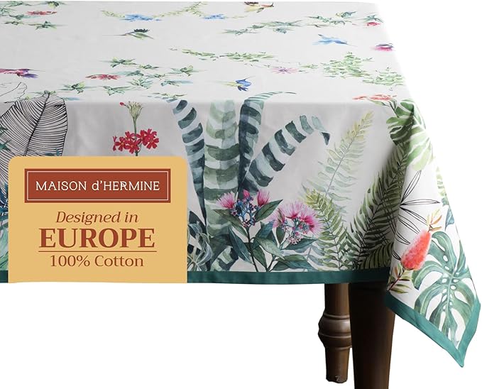 Maison d' Hermine Table Cloth Rectangle Table 100% Cotton 70 x 120 Inches Tablecloth Reusable Decorative for Dining Room Farmhouse Home Valentines Day Decorations Spring Summer - Tropiques