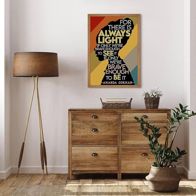 Amanda Gorman Poster Canvas Prints Poem Amanda Gorman Wall Art the Hill We Climb Poem Poster Inaugural Painting There Is Always Light Art Black History Month Wall Art Decor 16x24 Inch Wood Framed