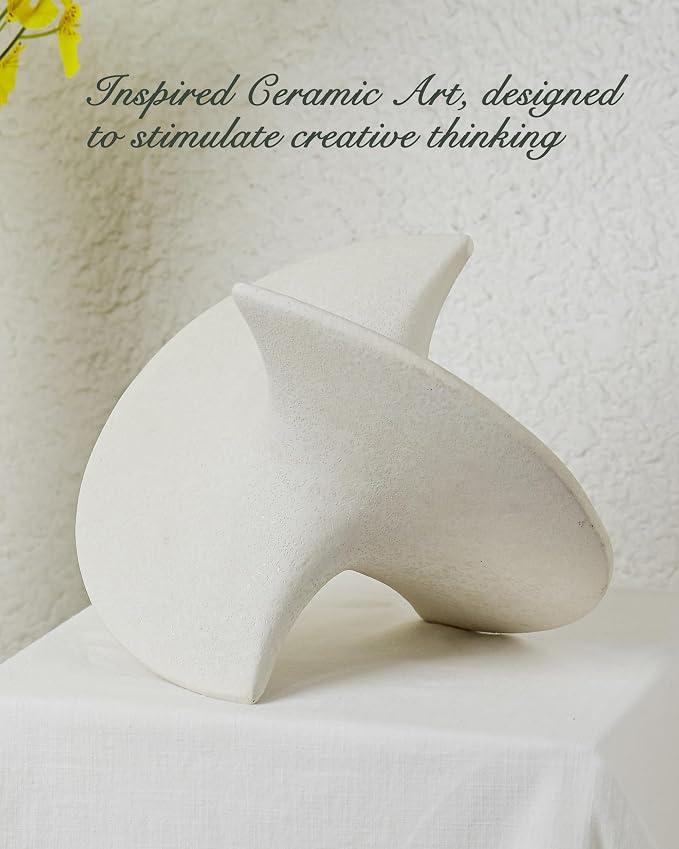 UPWOIGH Large White Ceramic Inspired Art, 9.45x8.6x9.45 in Handmade Premium Personalized Ceramic Balancing Sculpture for Living Room,Table Décor,1Pack