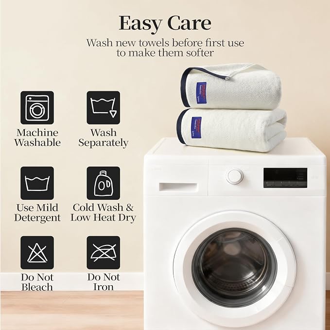 REDKISS 6 Piece Bath Towel Set, 100% Cotton, Soft Absorbent 600 GSM | Includes 2 Bath Towels, 2 Hand Towels & 2 Washcloths | Quick Dry | Contrast Border Design | Bathroom | Guest Bath & Apartment