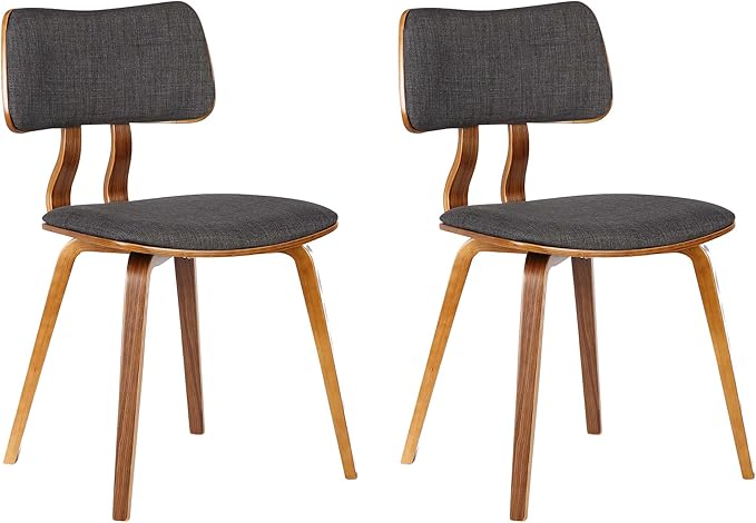 Armen Living Jaguar Mid-Century Dining Chair in Walnut Wood and Charcoal Fabric - Set of 2