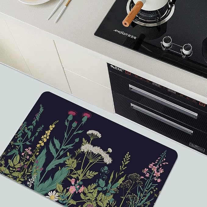 Diatomaceous Earth Bath Mat,Wild Flowers Non-Slip Volume Super Absorbent Fast Drying for Bathroom Kitchen Door mat,Eco-Friendly Easy to Clean 20×31Inch (50 * 80cm)
