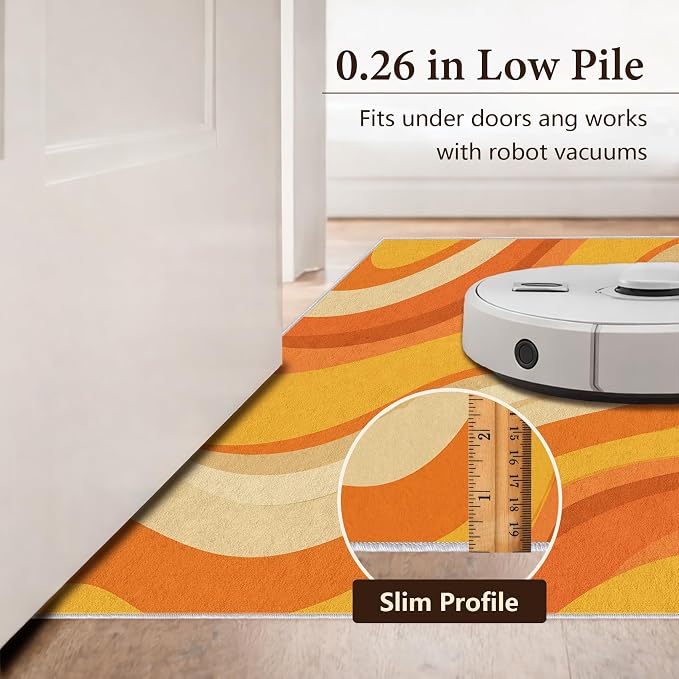 Sunset Flow Area Rug 4x6, Modern Abstract Wave Rug, Retro Orange Neutral Carpet for Living Room Bedroom, Soft Non Slip Washable Rug