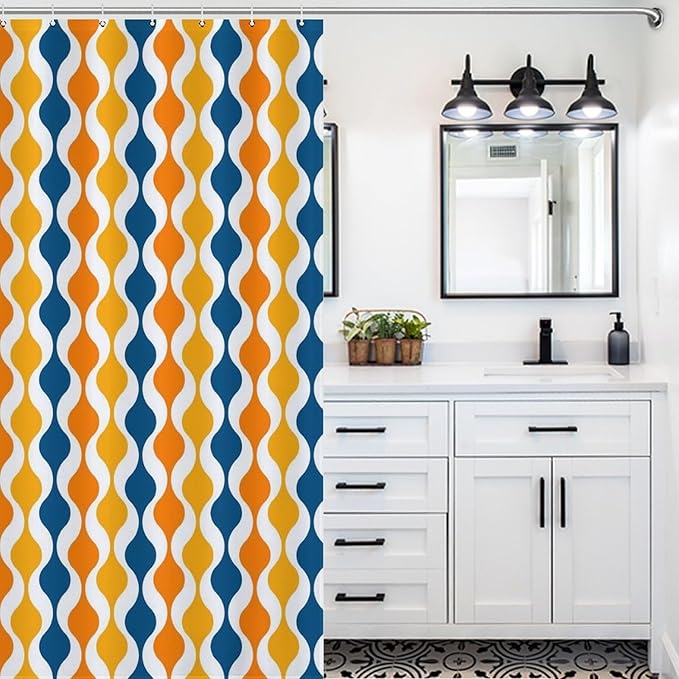 Mid Century Shower Curtain,Retro Colourful Modern Abstract Geometric 1960s Decor Bathroom Curtain Polyester Waterproof Fabric 72x72in（183x183cm）