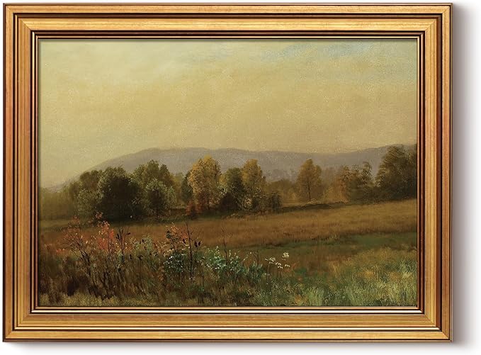 HUARCEY Gold Framed Vintage Wall Art for Living Room, Landscape Painting Prints Shelf Decor for Kitchen, Aesthetic Bedroom Wall Art, Best Gifts for Friends or Family - New England Landscape 16L x 12W