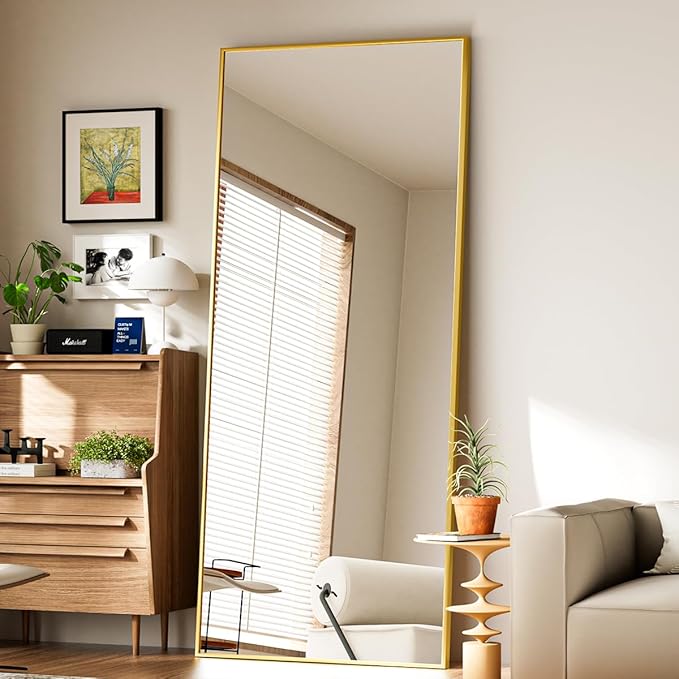 Koonmi 65"x24" Floor Mirror Full Length, Bedroom Floor Body Mirror with Stand, Large Gold Mirror, Leaning, Standing or Hanging Horizontally/Vertically