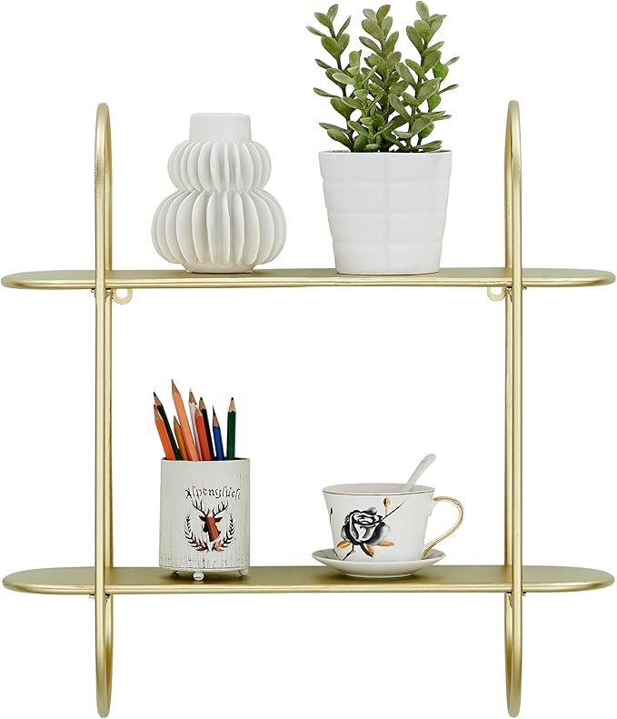 Danya B. Two-Tier Warm Gold Metal Hanging Bracket Wall Mounted Shelf