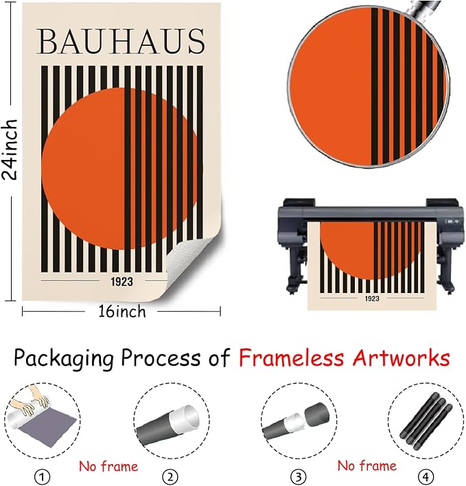 Bauhaus Abstract Geometric Wall Art Bauhaus Exhibition Poster Orange and Black Artwork Mid Century Modern Pictures Wall Decor Geometric Orange Poster Abstract Minimalist Painting Room 16x24in No Frame