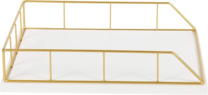 Kate and Laurel Benbrook Stacked Metal and Wood Letter Trays, White and Gold