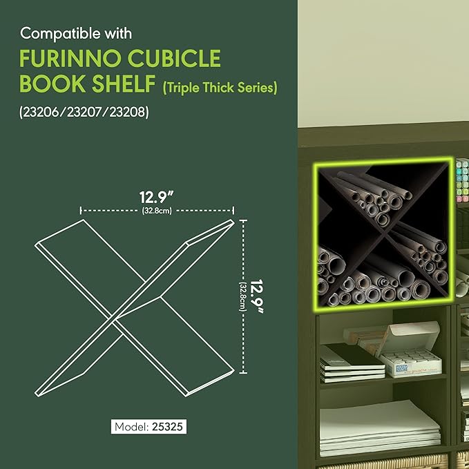 Furinno Cubicle Cube Insert, X-Shelf Cube Organizer, 3-Shelf Accessory, Fits into Triple Thick Cubes Series, IKEA Kallax, for Organizers and Storage, Black Dark Oak