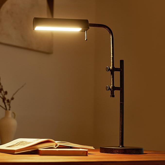 VONLUCE Rustic Desk Lamp, Adjustable Industrial Style Metal Table Lamp, 3 Color Temperatures LED Reading Lamp for Living Room Bedroom Office, Antique Black